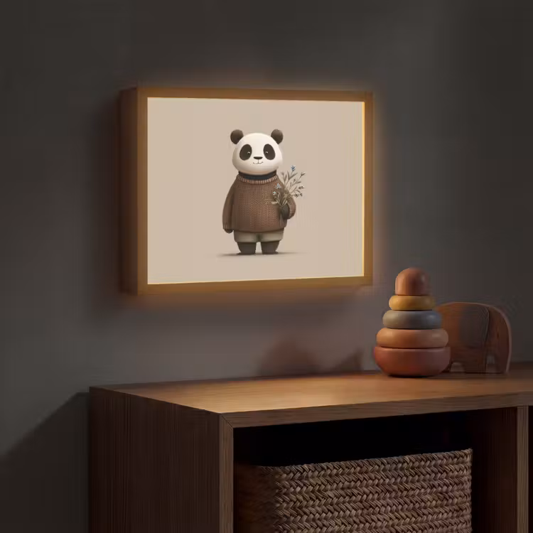 Panda - Blauwe bloemen - Zachtheid Light Box met batterij (Wandlamp kind) middel -sfeer5_kind