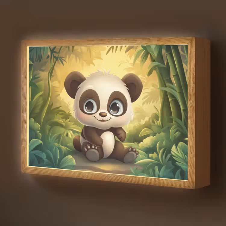 Panda - Cartoon - Bamboebos - Zwart Light Box met batterij (Wandlamp kind) middel -z3d_website