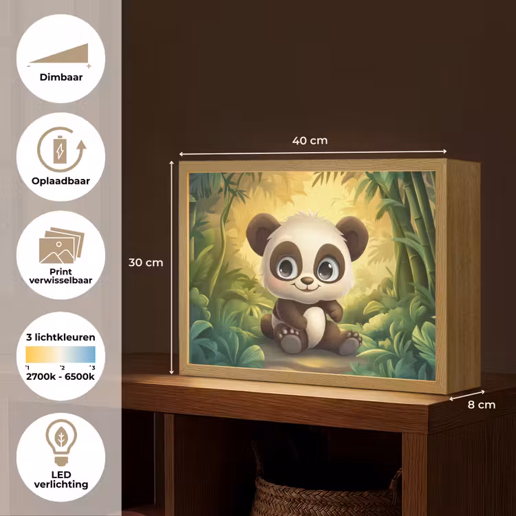 Panda - Cartoon - Bamboebos - Zwart Light Box met batterij (Wandlamp kind) middel -USP_websiteoverzichtNL