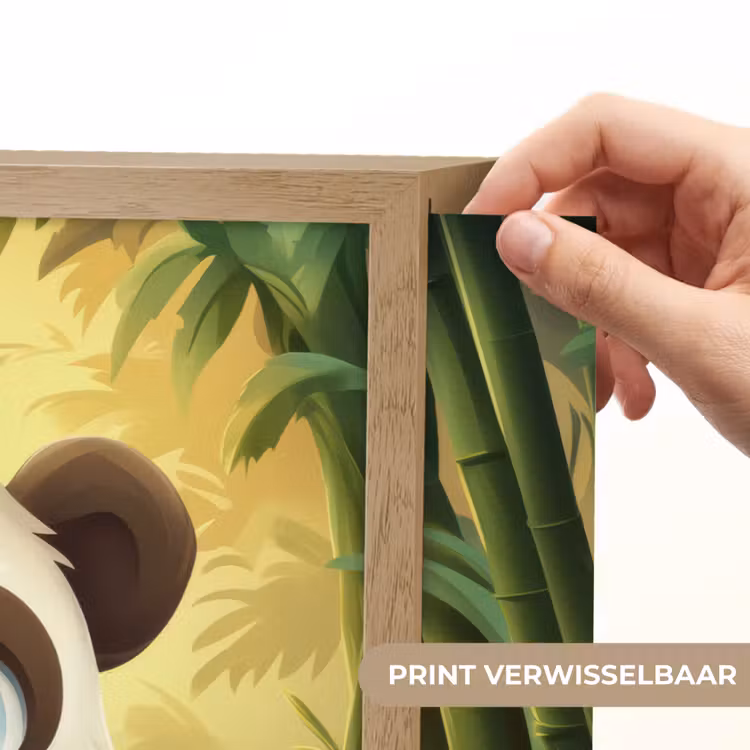 Panda - Cartoon - Bamboebos - Zwart Light Box met batterij (Wandlamp kind) middel -USP_websiteprintNL