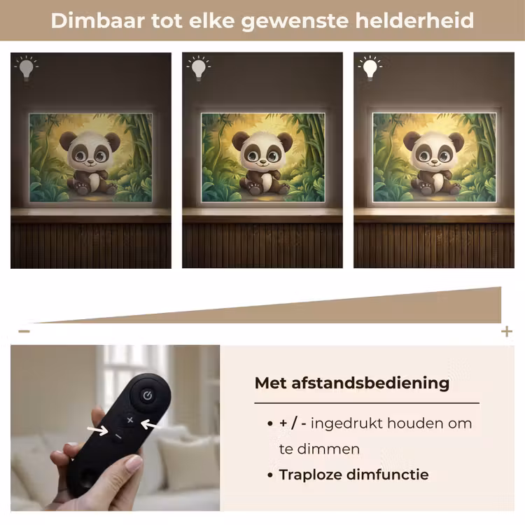 Panda - Cartoon - Bamboebos - Zwart Light Box met batterij (Wandlamp kind) middel -USP_dimbaarNL