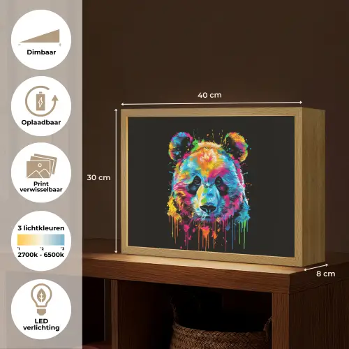 Panda - Dieren - Kleur - Verf - Zwart Light Box met batterij (Wandlamp kind) middel -USP_websiteoverzichtNL