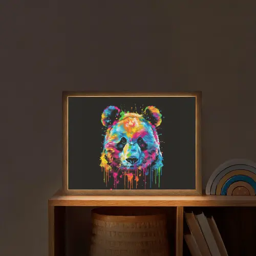 Panda - Dieren - Kleur - Verf - Zwart Light Box met batterij (Wandlamp kind) middel -sfeer1_kind