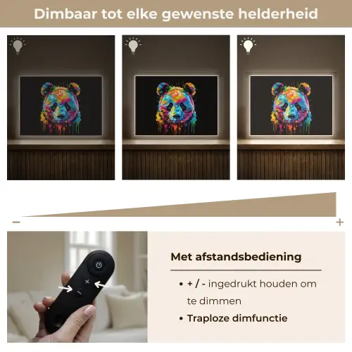 Panda - Dieren - Kleur - Verf - Zwart Light Box met batterij (Wandlamp kind) middel -USP_dimbaarNL