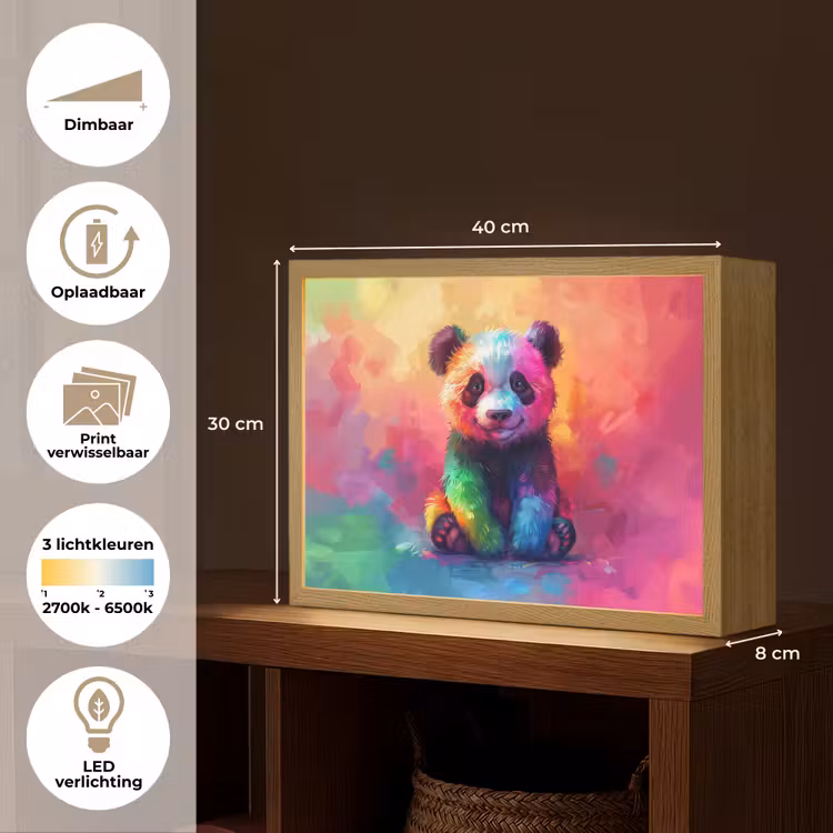 Panda - Dieren - Kleurrijk - Neon Light Box met batterij (Wandlamp kind) middel -USP_websiteoverzichtNL