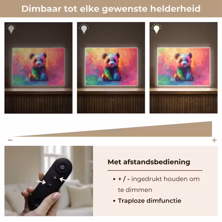 Panda - Dieren - Kleurrijk - Neon Light Box met batterij (Wandlamp kind) middel -USP_dimbaarNL