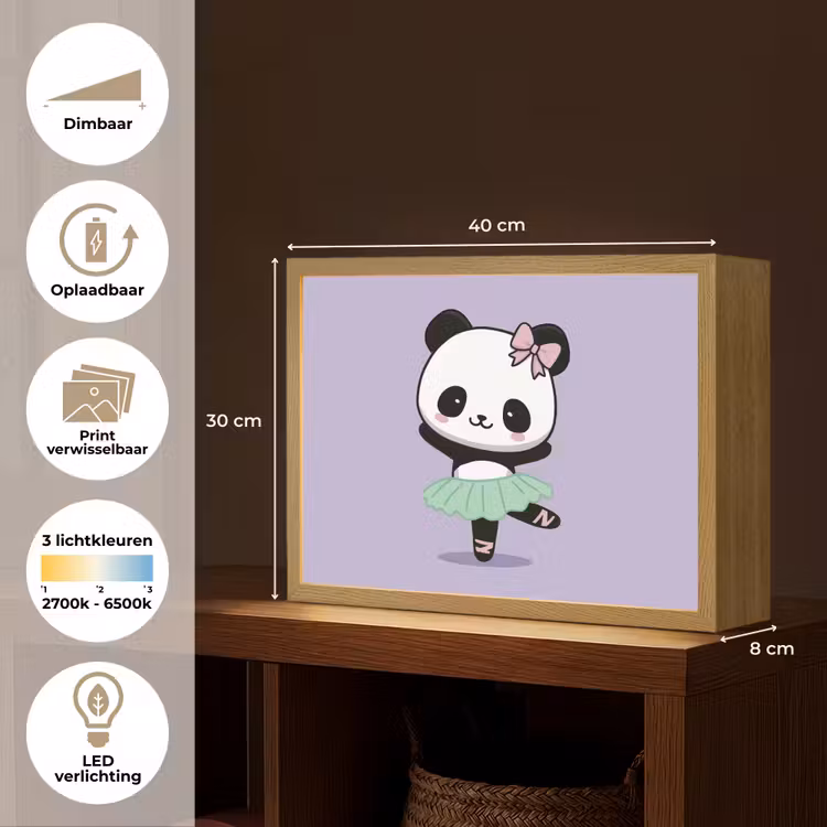 Panda - Paars - Sierlijk - Kawaii Light Box met batterij (Wandlamp kind) middel -USP_websiteoverzichtNL