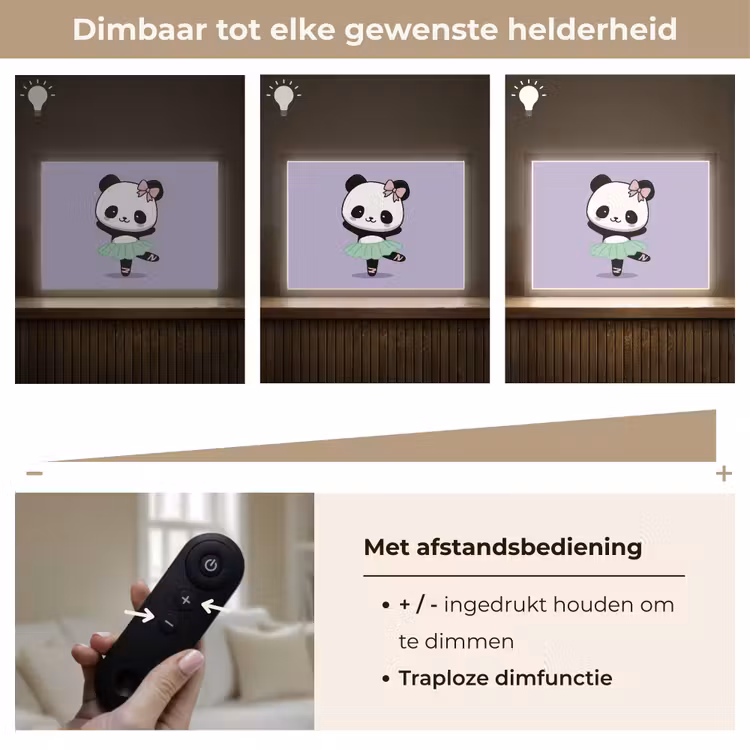 Panda - Paars - Sierlijk - Kawaii Light Box met batterij (Wandlamp kind) middel -USP_dimbaarNL