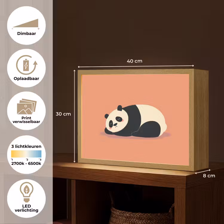 Panda - Slaap - Oranje Light Box met batterij (Wandlamp kind) middel -USP_websiteoverzichtNL
