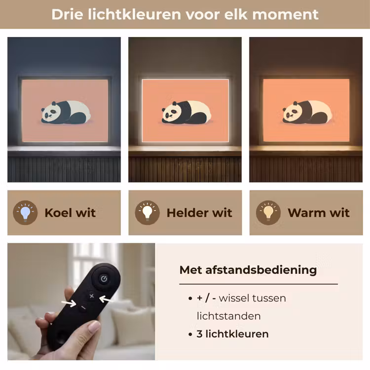 Panda - Slaap - Oranje Light Box met batterij (Wandlamp kind) middel -USP_lichtkleurNL