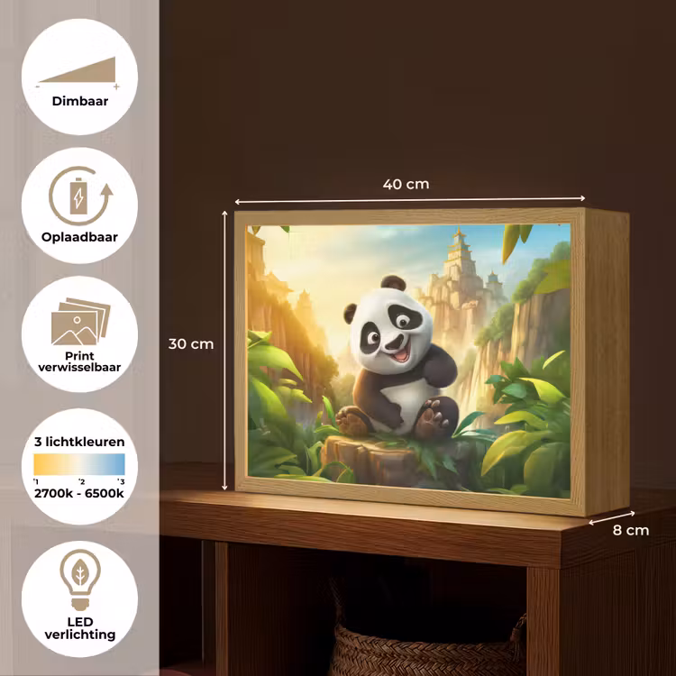 Panda - Wilde dieren - Jungle - Jongens - Kinderen Light Box met batterij (Wandlamp kind) middel -USP_websiteoverzichtNL
