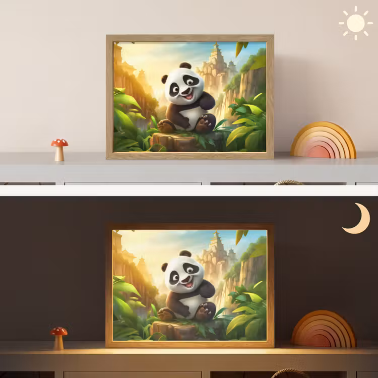 Panda - Wilde dieren - Jungle - Jongens - Kinderen Light Box met batterij (Wandlamp kind) middel -sfeer3_kind