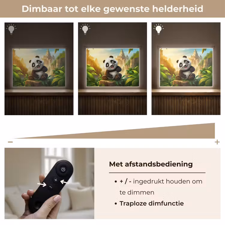 Panda - Wilde dieren - Jungle - Jongens - Kinderen Light Box met batterij (Wandlamp kind) middel -USP_dimbaarNL