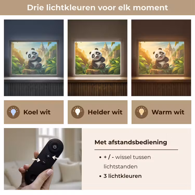 Panda - Wilde dieren - Jungle - Jongens - Kinderen Light Box met batterij (Wandlamp kind) middel -USP_lichtkleurNL