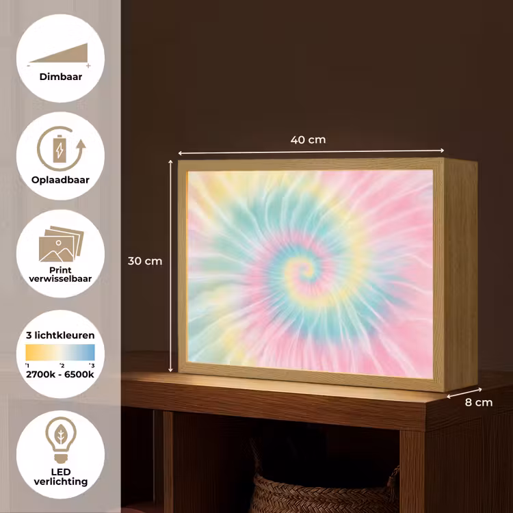 Pasteltinten - Tie dye - Roze Light Box met batterij (Wandlamp kind) middel -USP_websiteoverzichtNL