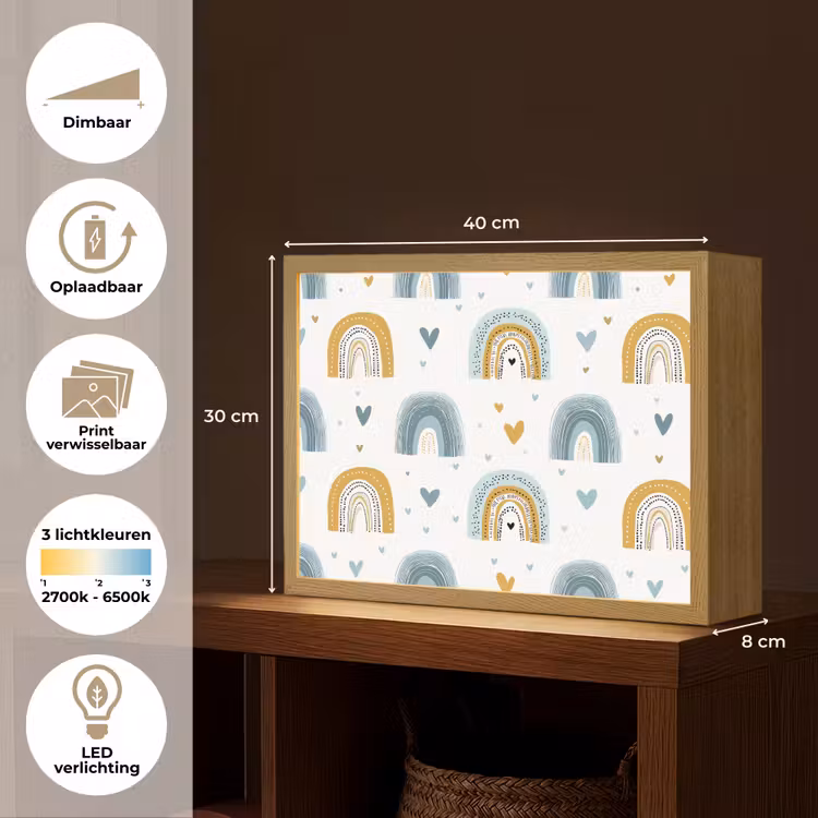 Patroon - Regenboog - Hartjes Light Box met batterij (Wandlamp kind) middel -USP_websiteoverzichtNL