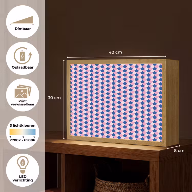 Patroon - Schubben - Blauw - Roze Light Box met batterij (Wandlamp kind) middel -USP_websiteoverzichtNL