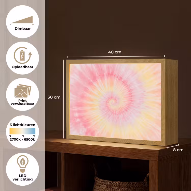 Patroon - Tie Dye - Pasteltinten - Roze Light Box met batterij (Wandlamp kind) middel -USP_websiteoverzichtNL