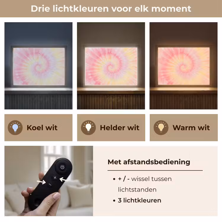 Patroon - Tie Dye - Pasteltinten - Roze Light Box met batterij (Wandlamp kind) middel -USP_lichtkleurNL