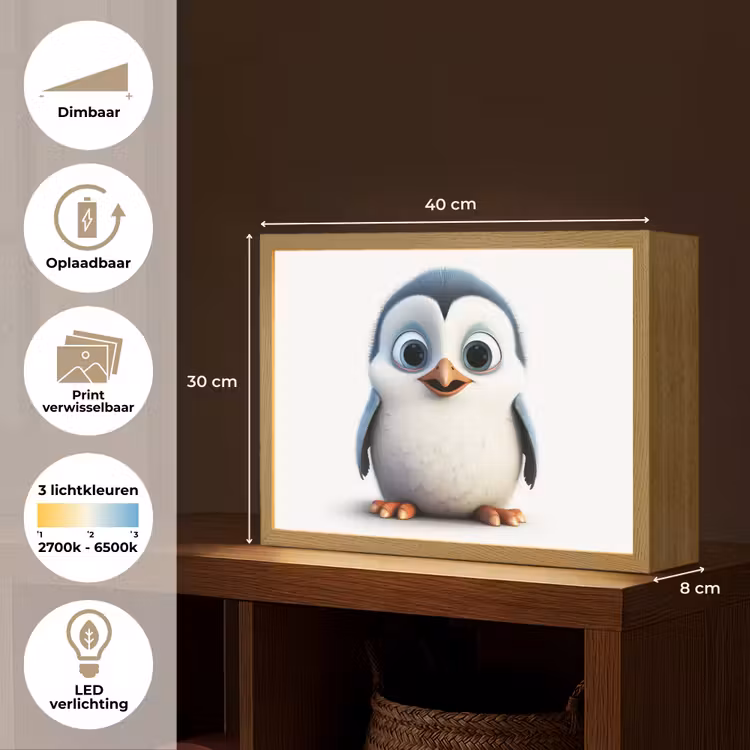 Pinguïn - Dieren - Meisjes - Kind - Jongens Light Box met batterij (Wandlamp kind) middel -USP_websiteoverzichtNL