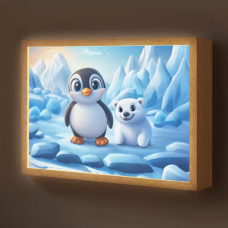 Pinguïn - IJsbeer - IJs - Sneeuw Light Box met batterij (Wandlamp kind) middel -z3d_website