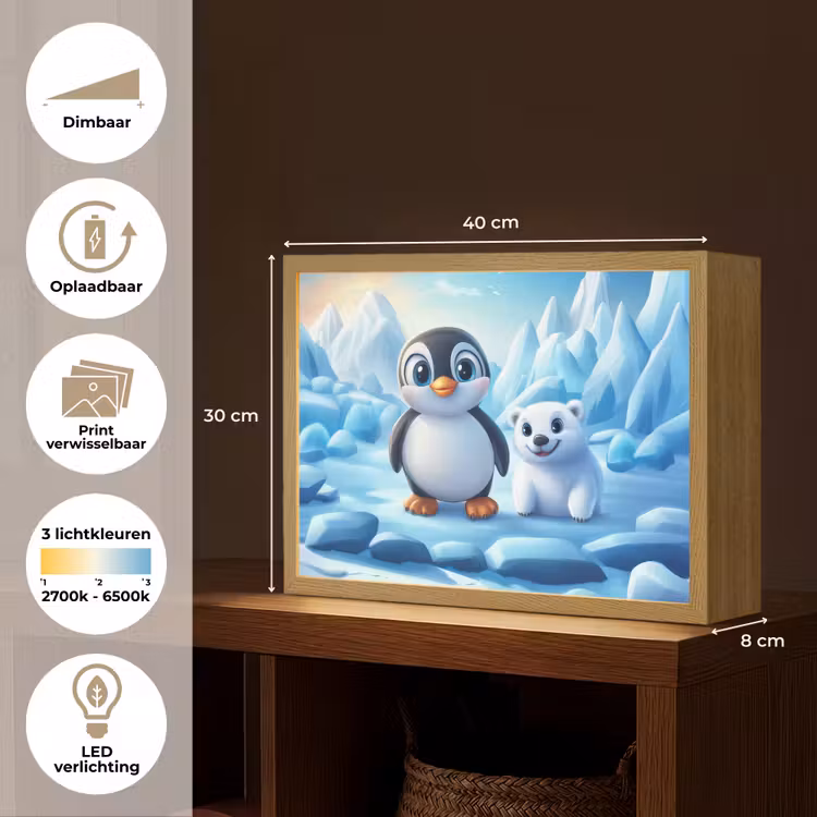 Pinguïn - IJsbeer - IJs - Sneeuw Light Box met batterij (Wandlamp kind) middel -USP_websiteoverzichtNL