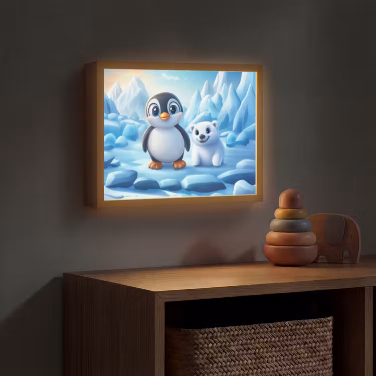 Pinguïn - IJsbeer - IJs - Sneeuw Light Box met batterij (Wandlamp kind) middel -sfeer5_kind