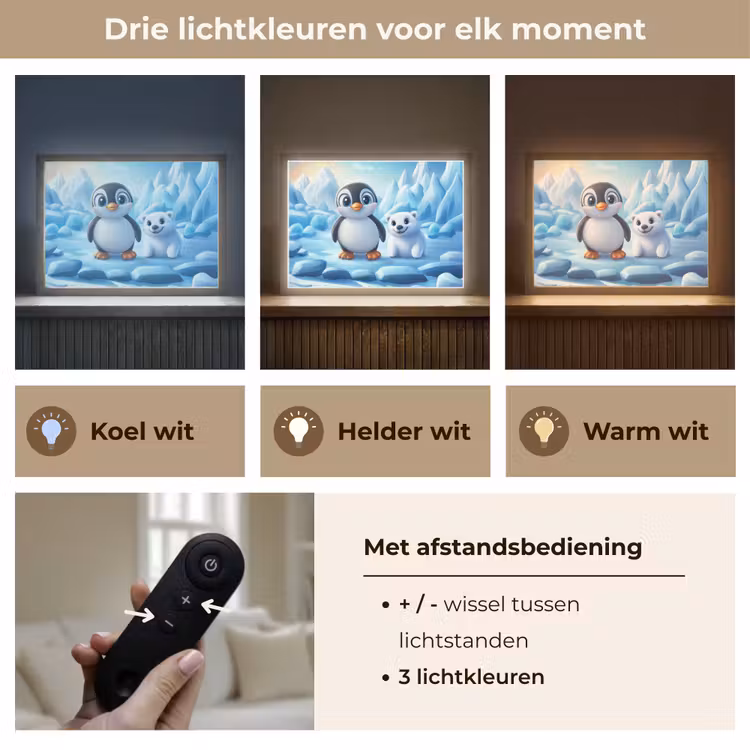 Pinguïn - IJsbeer - IJs - Sneeuw Light Box met batterij (Wandlamp kind) middel -USP_lichtkleurNL
