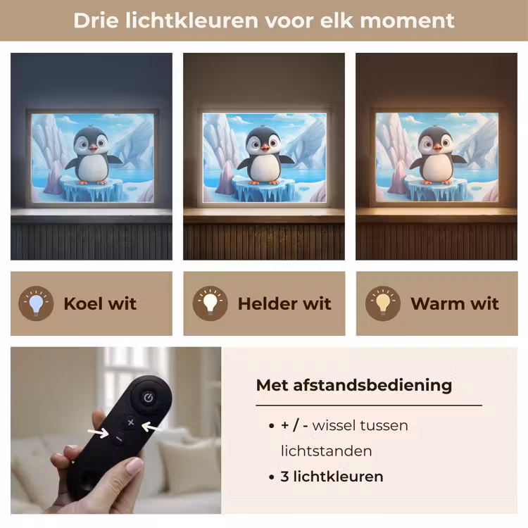 Pinguïn - Meisjes - Pooldieren - Kinderen Light Box met batterij (Wandlamp kind) middel -USP_lichtkleurNL