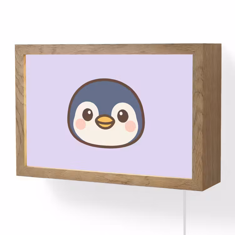 Pinguïn - Paars - Schattig Light Box met kabel (Wandlamp kind) klein -3d