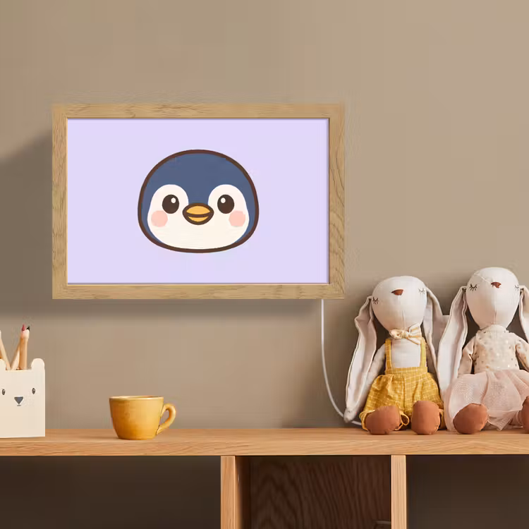 Pinguïn - Paars - Schattig Light Box met kabel (Wandlamp kind) klein -sfeer2_kind