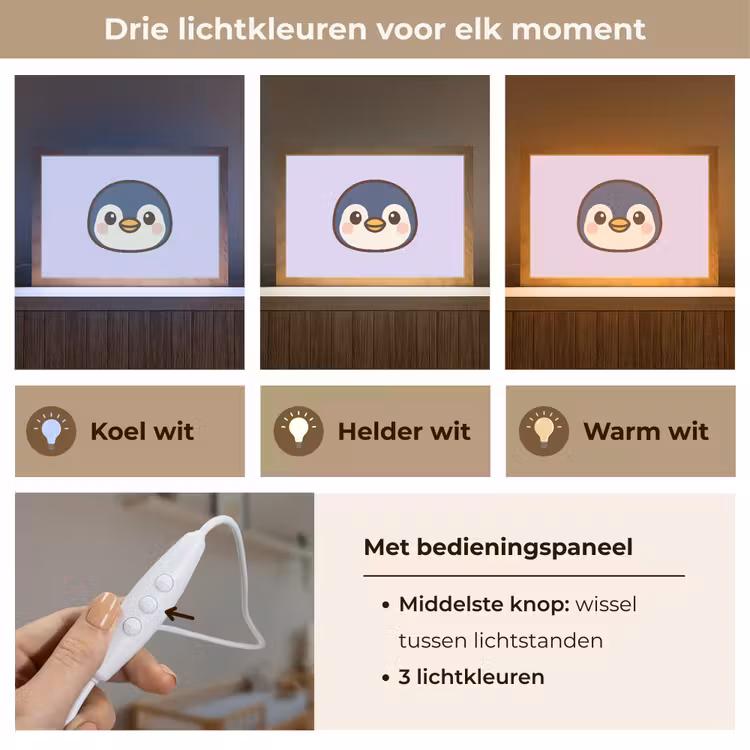 Pinguïn - Paars - Schattig Light Box met kabel (Wandlamp kind) klein -USP_lichtkleurNL