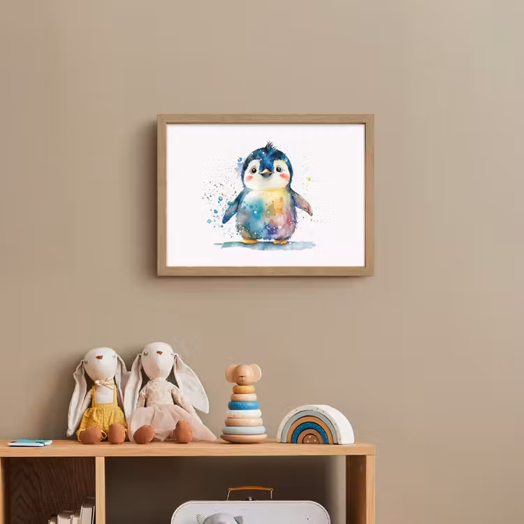 Pinguïn - Regenboog - Waterverf - Dieren - Kinderen Light Box met batterij (Wandlamp kind) middel -sfeer2_kind
