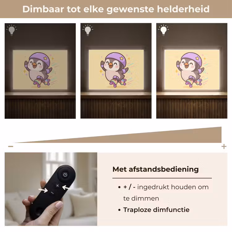 Pinguïn - Rolschaatsen - Geel - Energiek Light Box met batterij (Wandlamp kind) middel -USP_dimbaarNL