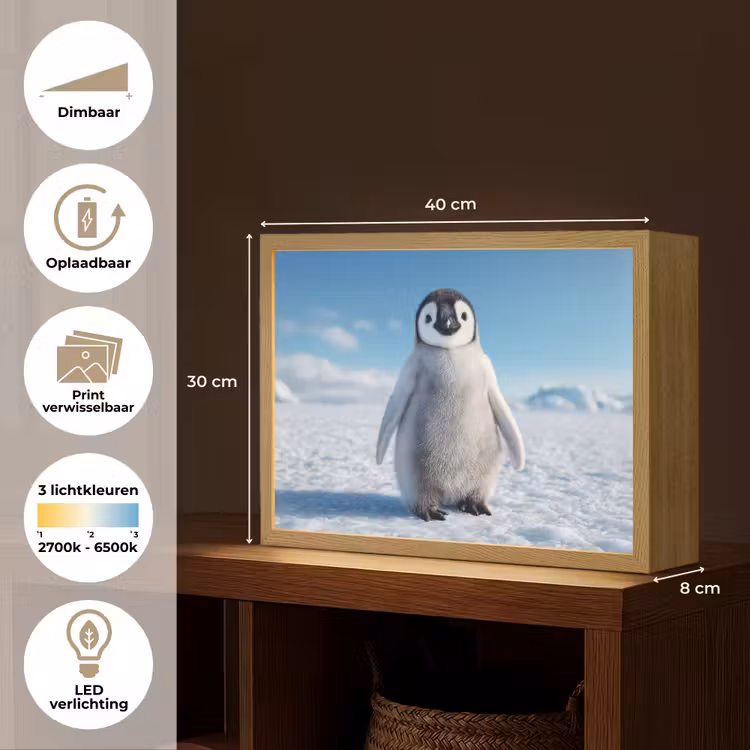 Pinguïn - Sneeuw - Landschap - Wit Light Box met batterij (Wandlamp kind) middel -USP_websiteoverzichtNL