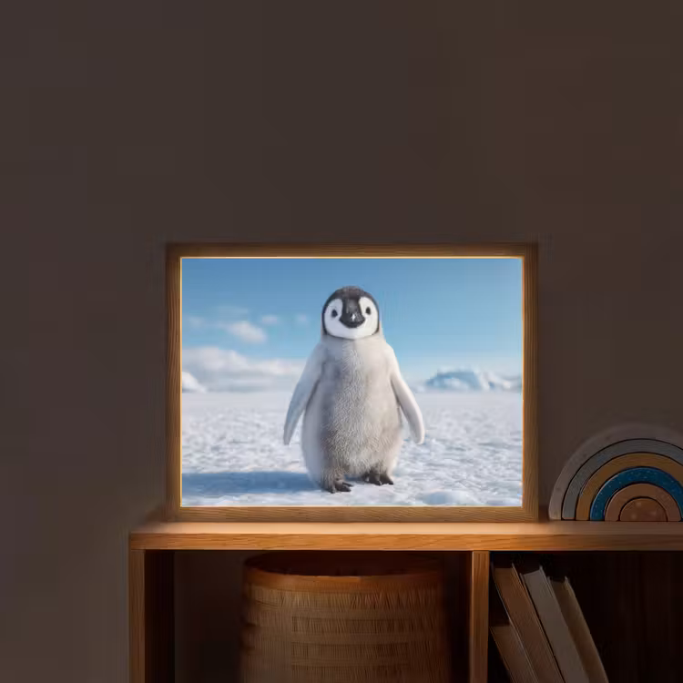 Pinguïn - Sneeuw - Landschap - Wit Light Box met batterij (Wandlamp kind) middel -sfeer1_kind