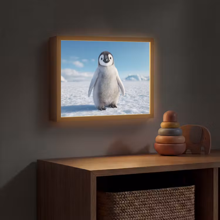 Pinguïn - Sneeuw - Landschap - Wit Light Box met batterij (Wandlamp kind) middel -sfeer5_kind