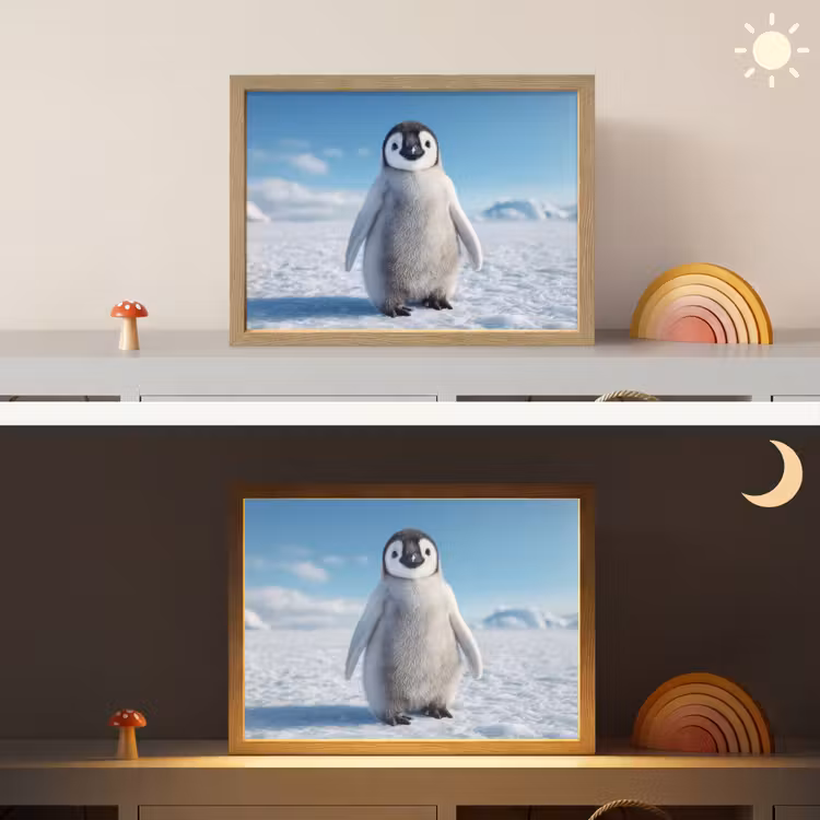 Pinguïn - Sneeuw - Landschap - Wit Light Box met batterij (Wandlamp kind) middel -sfeer3_kind