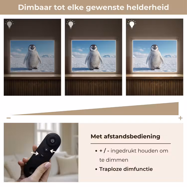 Pinguïn - Sneeuw - Landschap - Wit Light Box met batterij (Wandlamp kind) middel -USP_dimbaarNL