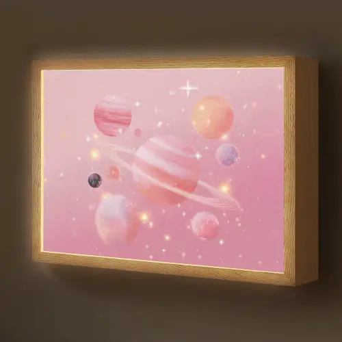 Planeten - Roze - Sterren Light Box met batterij (Wandlamp kind) middel -z3d_website