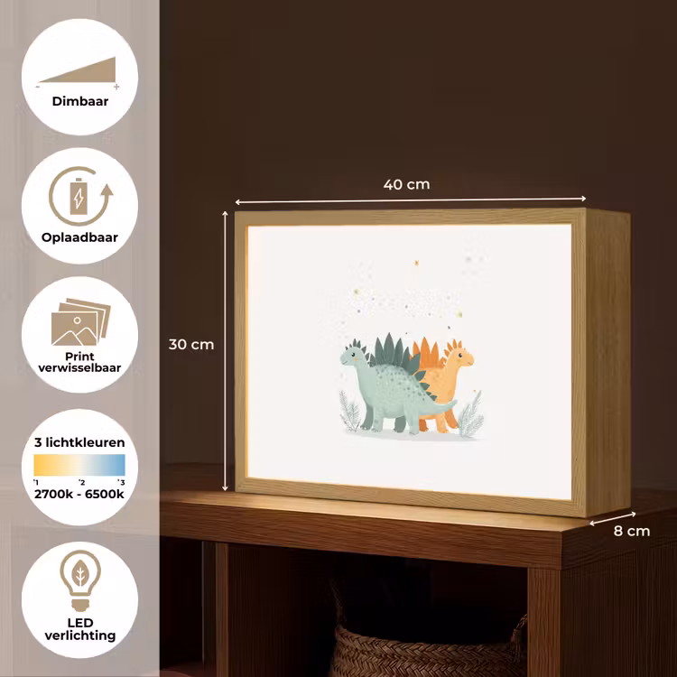 Planten - Sterren - Dinosaurussen - Oranje Light Box met batterij (Wandlamp kind) middel -USP_websiteoverzichtNL