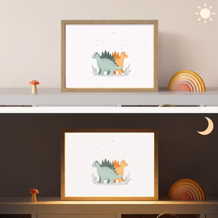 Planten - Sterren - Dinosaurussen - Oranje Light Box met batterij (Wandlamp kind) middel -sfeer3_kind