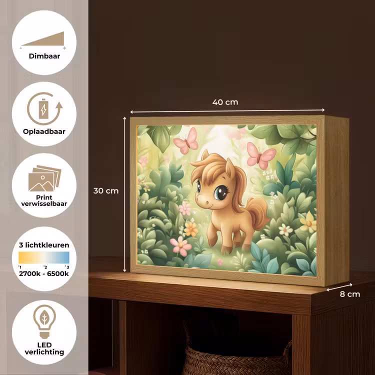 Pony - Bruin - Cartoon - Vlinders Light Box met batterij (Wandlamp kind) middel -USP_websiteoverzichtNL