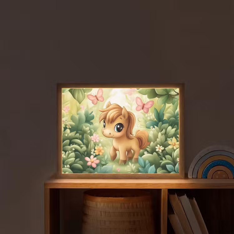 Pony - Bruin - Cartoon - Vlinders Light Box met batterij (Wandlamp kind) middel -sfeer1_kind