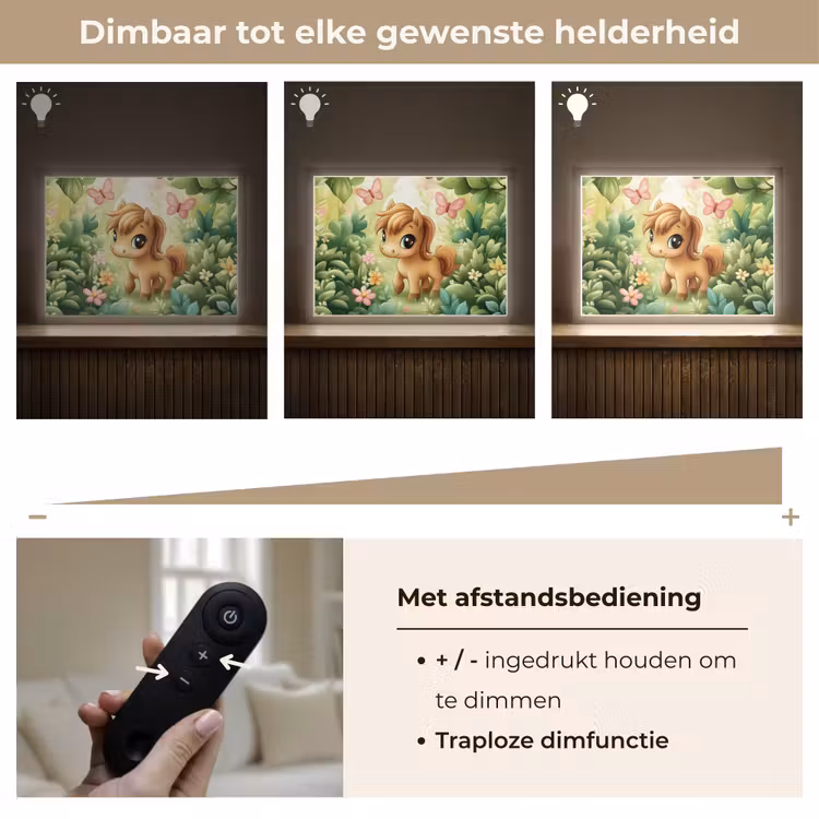 Pony - Bruin - Cartoon - Vlinders Light Box met batterij (Wandlamp kind) middel -USP_dimbaarNL
