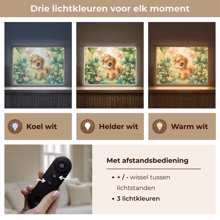 Pony - Bruin - Cartoon - Vlinders Light Box met batterij (Wandlamp kind) middel -USP_lichtkleurNL