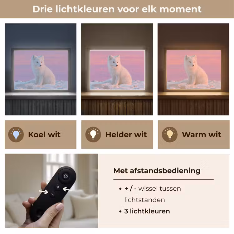 Poolvos - Sneeuw - Roze Light Box met batterij (Wandlamp kind) middel -USP_lichtkleurNL