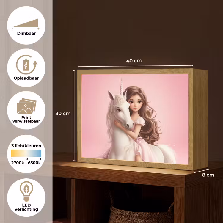 Prinses - Roze - Eenhoorn Light Box met batterij (Wandlamp kind) middel -USP_websiteoverzichtNL