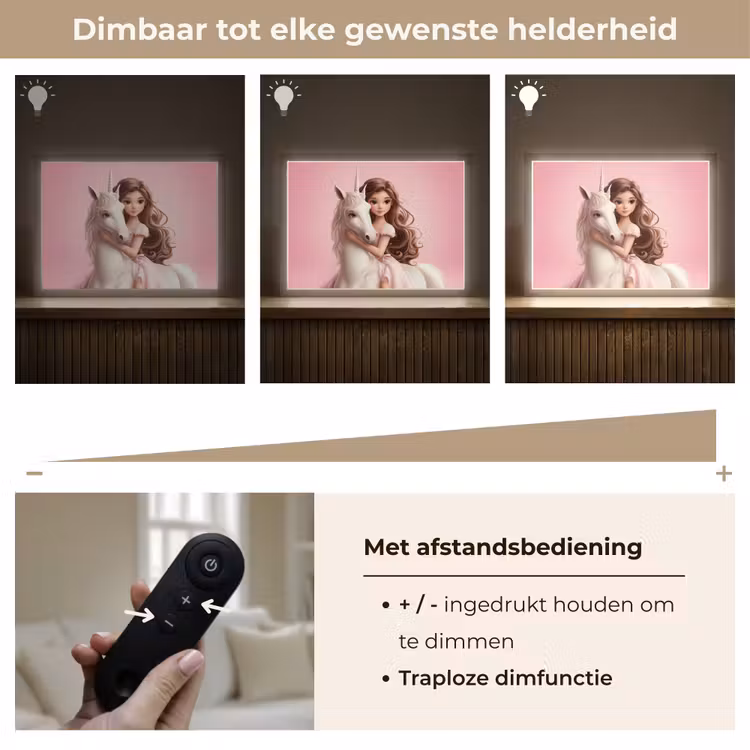 Prinses - Roze - Eenhoorn Light Box met batterij (Wandlamp kind) middel -USP_dimbaarNL