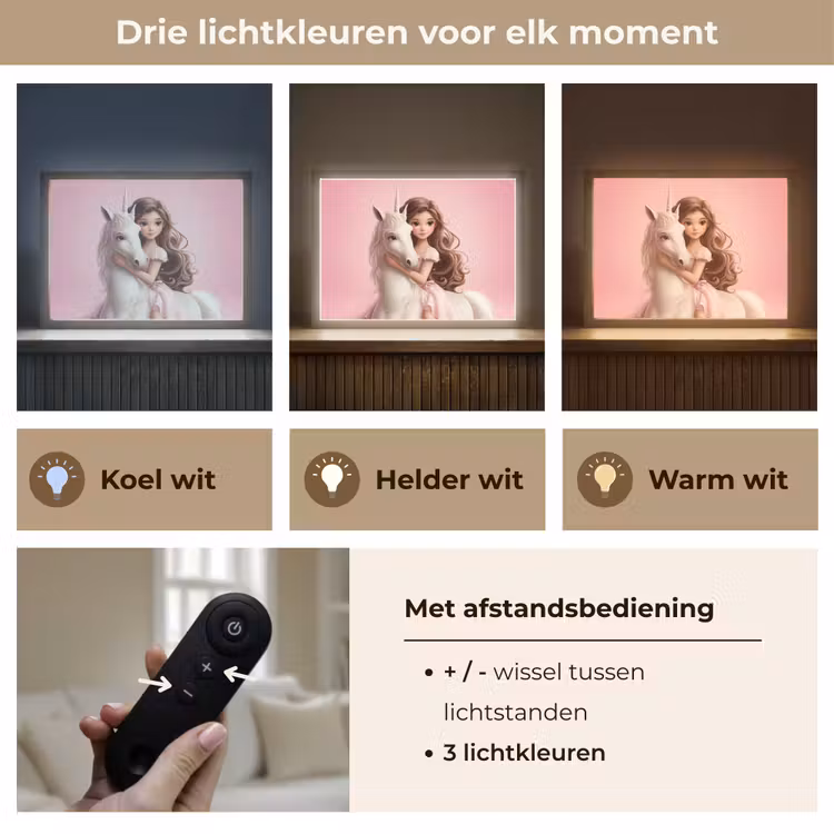 Prinses - Roze - Eenhoorn Light Box met batterij (Wandlamp kind) middel -USP_lichtkleurNL